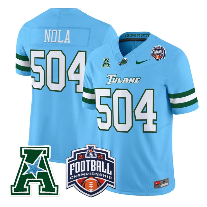Nola Jersey #504 Tulane Green Wave 2025 AAC Championship Stitched by My Store NCAA Football Jerseys
