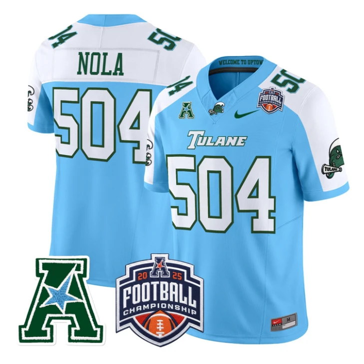 Nola Jersey #504 Tulane Green Wave 2025 AAC Championship Stitched by My Store NCAA Football Jerseys