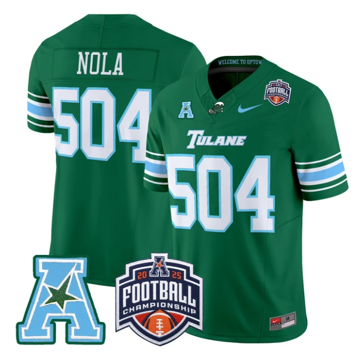 Nola Jersey #504 Tulane Green Wave 2025 AAC Championship Stitched by My Store NCAA Football Jerseys
