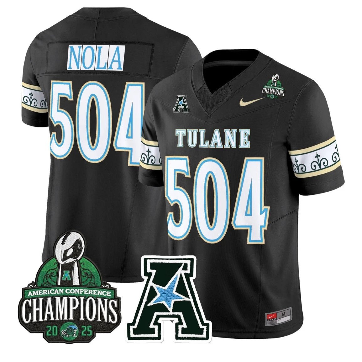 Nola Jersey #504 Tulane Green Wave City Edition 2025 AAC Champions by My Store NCAA Football Jerseys