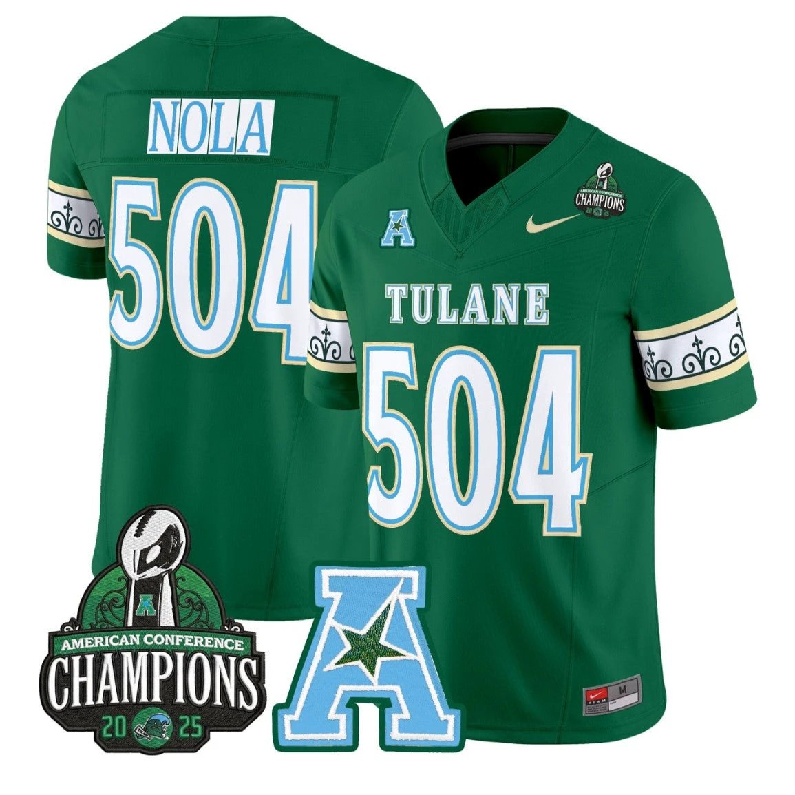 Nola Jersey #504 Tulane Green Wave City Edition 2025 AAC Champions by My Store NCAA Football Jerseys