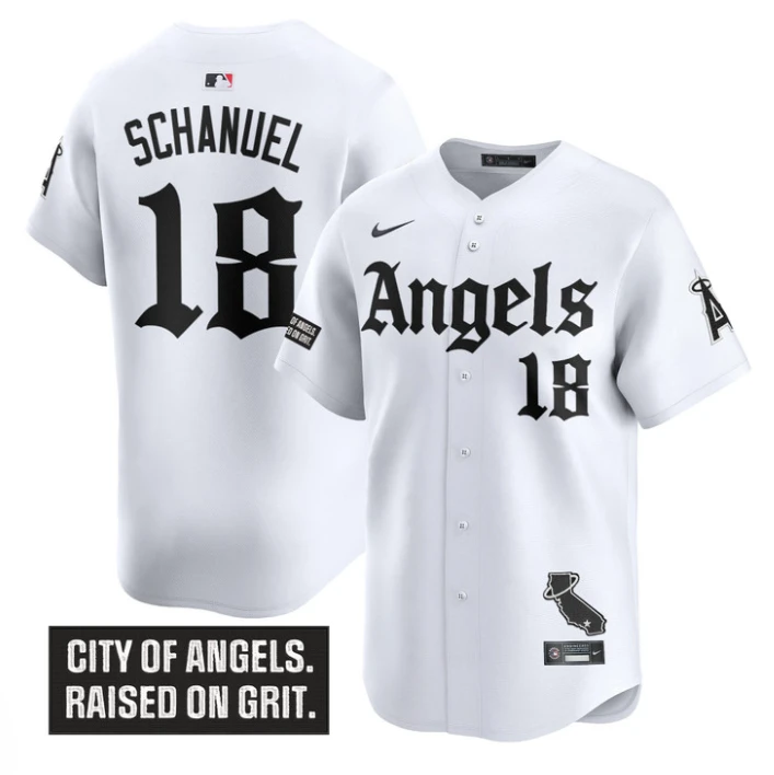 Nolan Schanuel Jersey #18 Los Angeles Angels Gothic Halo Edition Stitched White by My Store