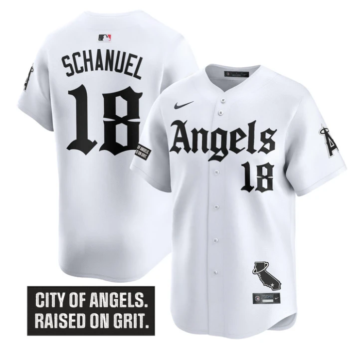 Nolan Schanuel Jersey #18 Los Angeles Angels Gothic Halo Edition Stitched White by My Store