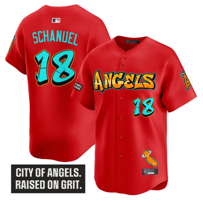 Nolan Schanuel Jersey #18 Los Angeles Angels Graffiti Halo Drop Edition Red by My Store