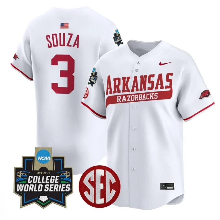 Nolan Souza Jersey #3 Arkansas Razorbacks 2025 World Series Stitched White by My Store