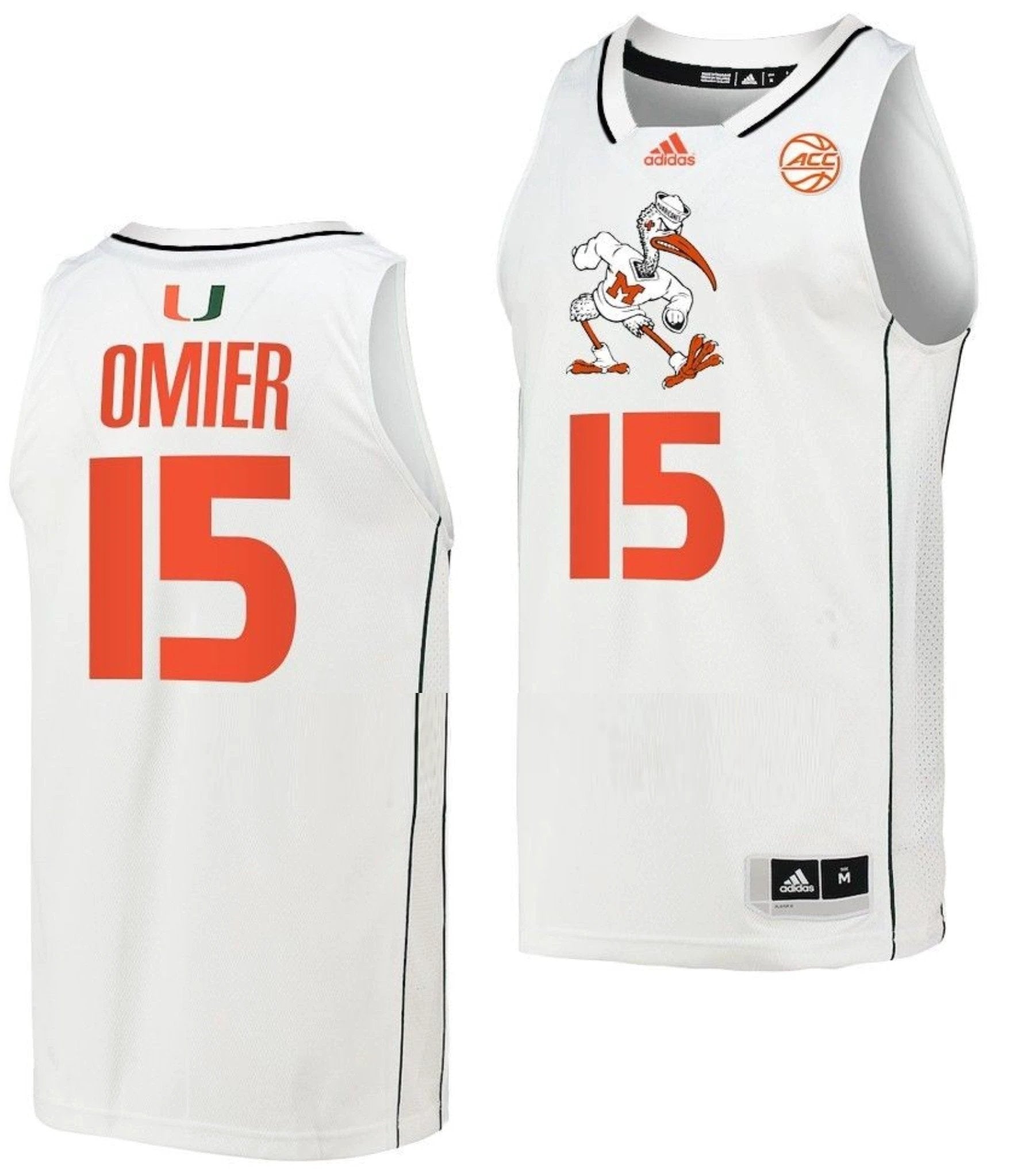 Norchad Omier Jersey Miami Hurricanes College Basketball ACC White #15 by My store basketball