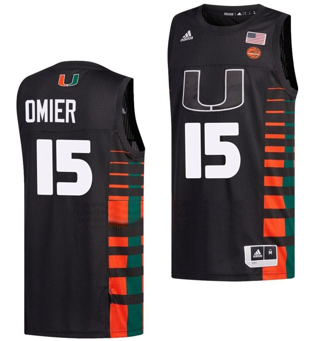 Norchad Omier Jersey Miami Hurricanes College Basketball Black #15 by My store basketball