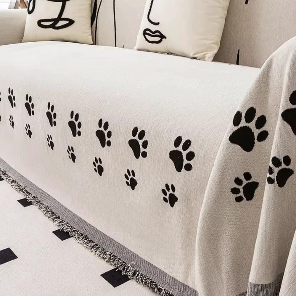 Nordic Cat Paw Chenille Sofa Cover by Casa & Beyond