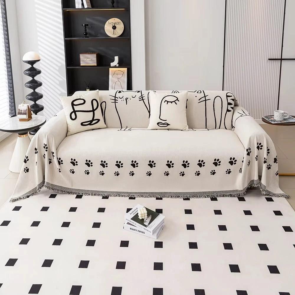 Nordic Cat Paw Chenille Sofa Cover by Casa & Beyond