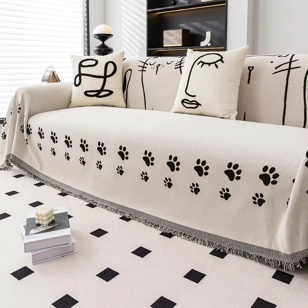 Nordic Cat Paw Chenille Sofa Cover by Casa & Beyond