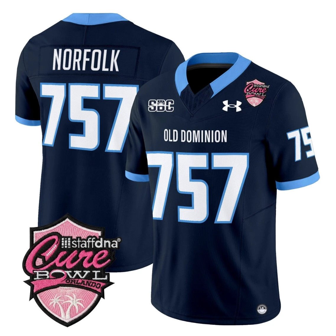 Norfolk Jersey #757 Old Dominion Monarchs 2025 Cure Bowl Stitched Navy by NCAA Football Jersey