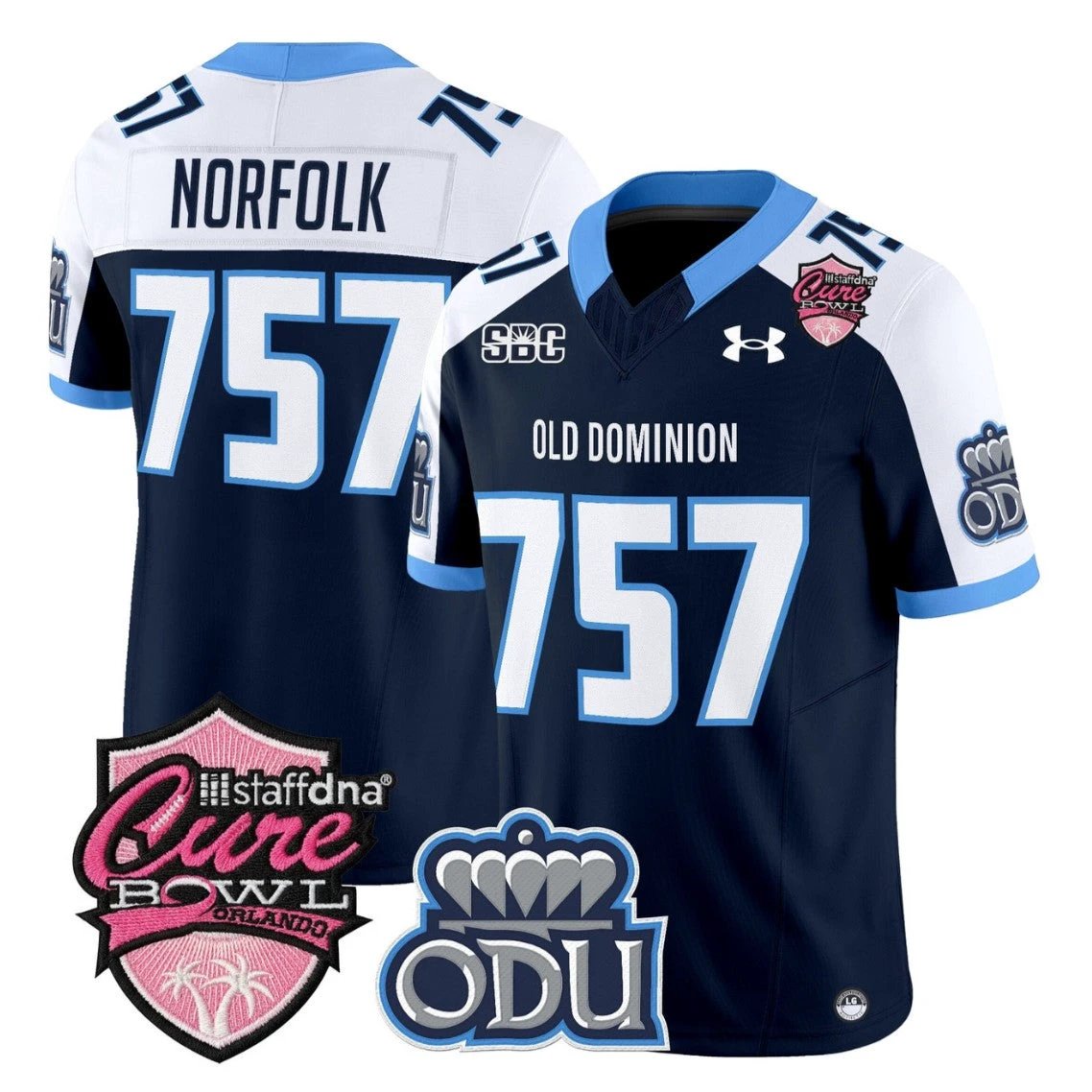 Norfolk Jersey #757 Old Dominion Monarchs 2025 Cure Bowl Stitched Navy Alternate by NCAA Football Jersey