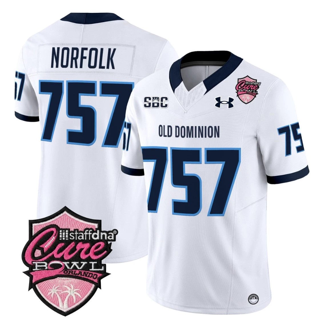 Norfolk Jersey #757 Old Dominion Monarchs 2025 Cure Bowl Stitched White by NCAA Football Jersey