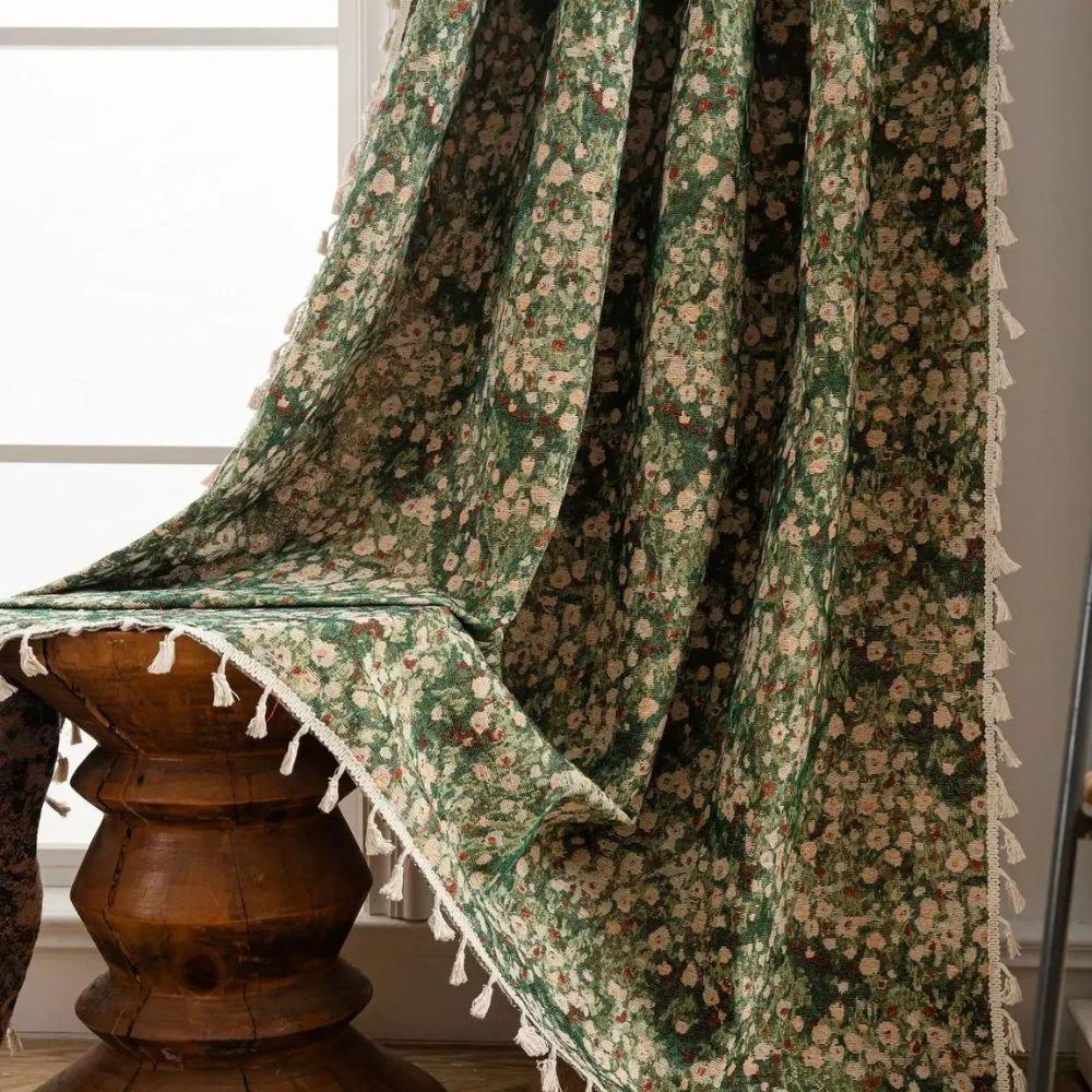 Noveau Ditsy Floral Tassel Curtain by Casa & Beyond