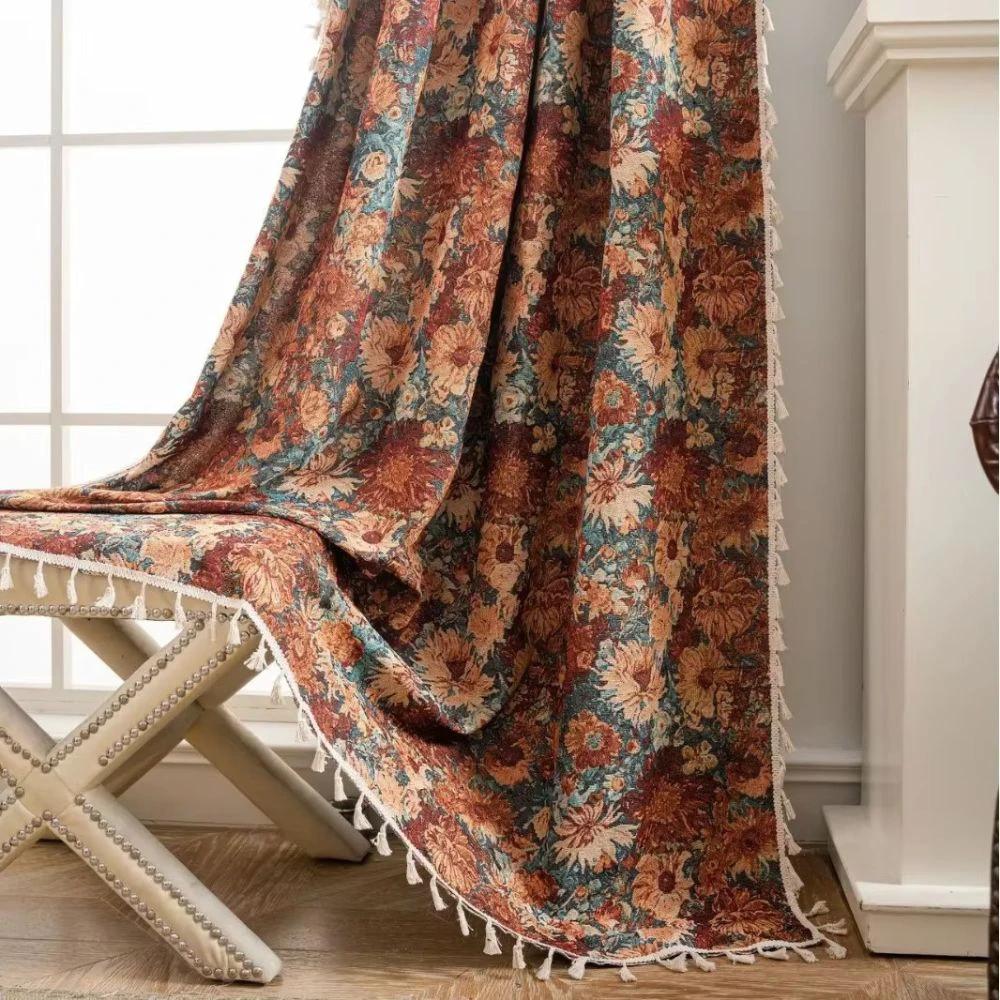 Noveau Ditsy Floral Tassel Curtain by Casa & Beyond