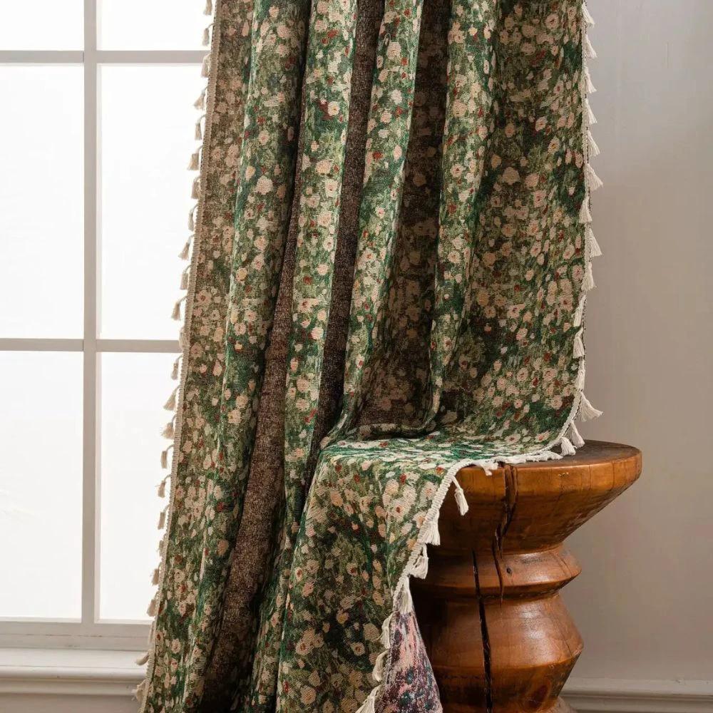 Noveau Ditsy Floral Tassel Curtain by Casa & Beyond