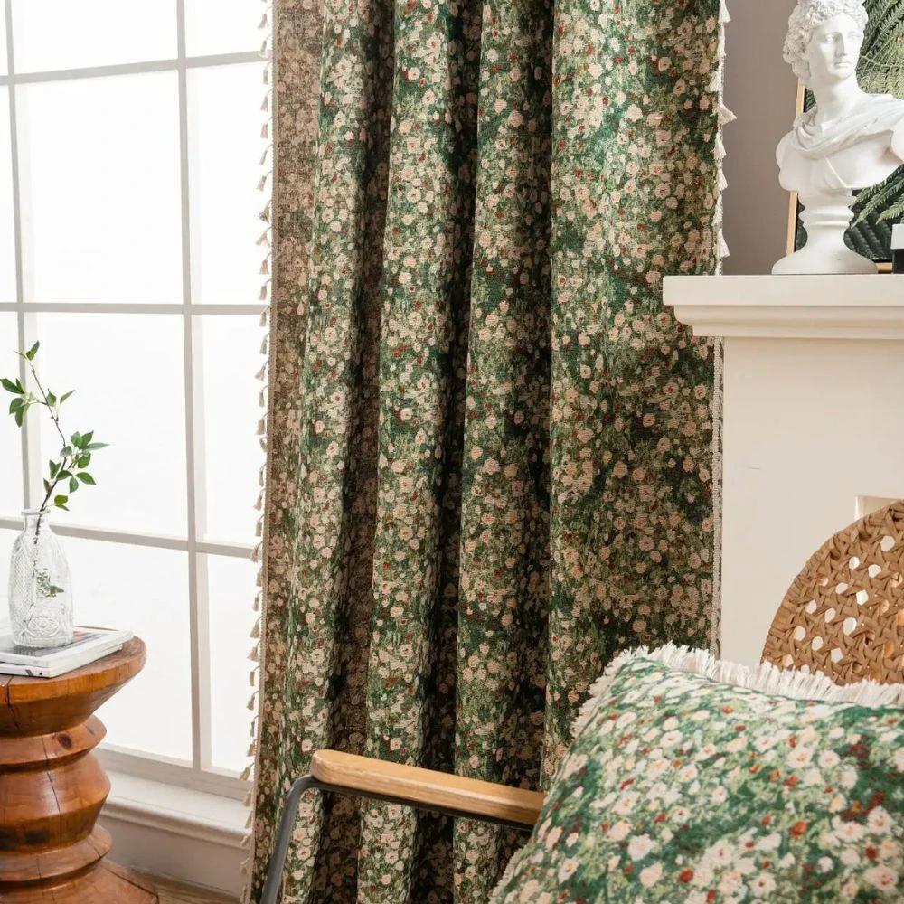 Noveau Ditsy Floral Tassel Curtain by Casa & Beyond
