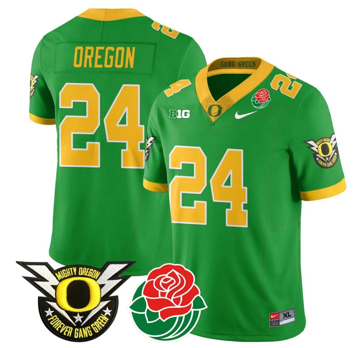 Oregon Jersey #24 Oregon Ducks 2024 Mighty Rose Bowl Patch N2 Football Green by My Store