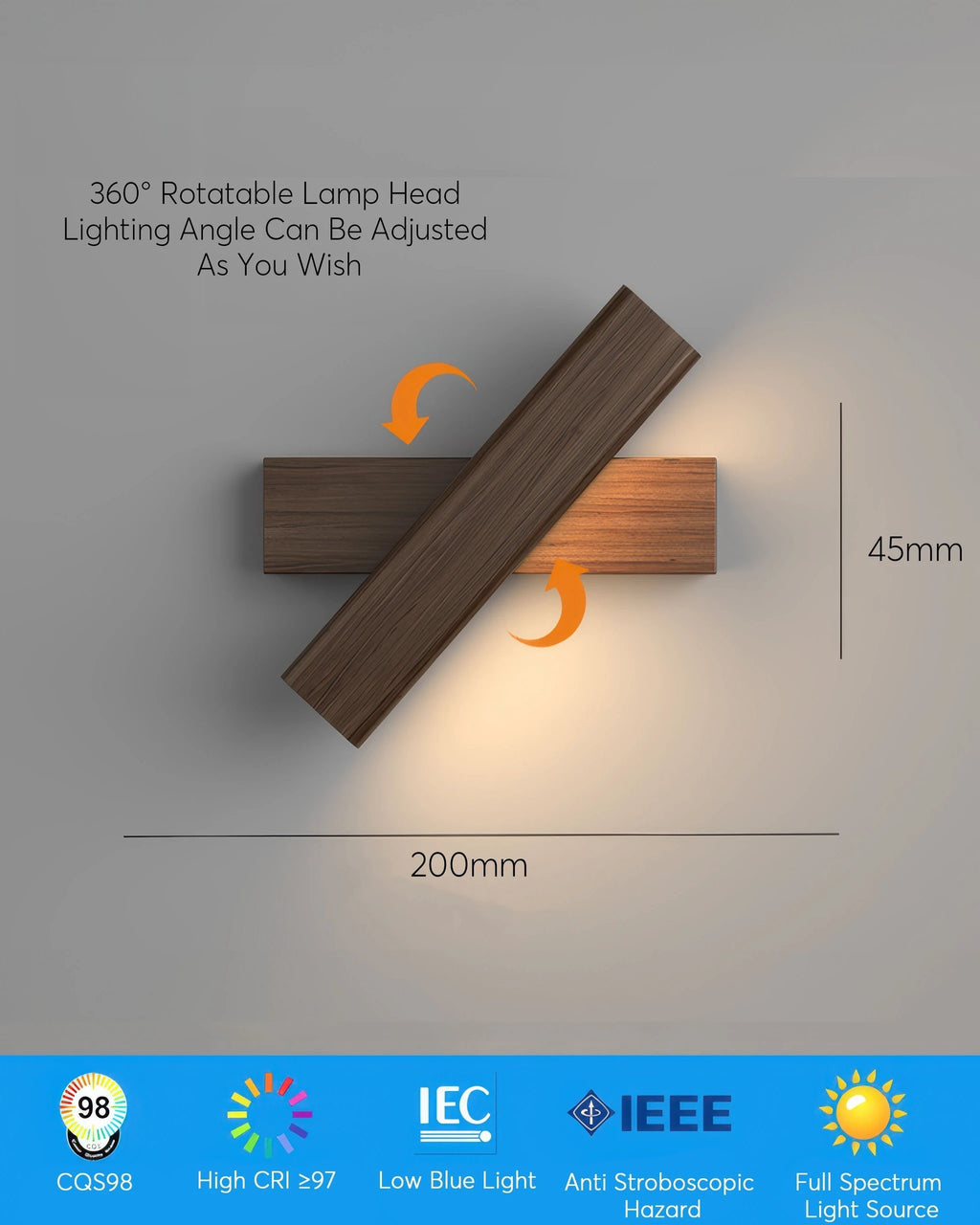 Rotatable wall lamp with Nordic wood grain by BowLift