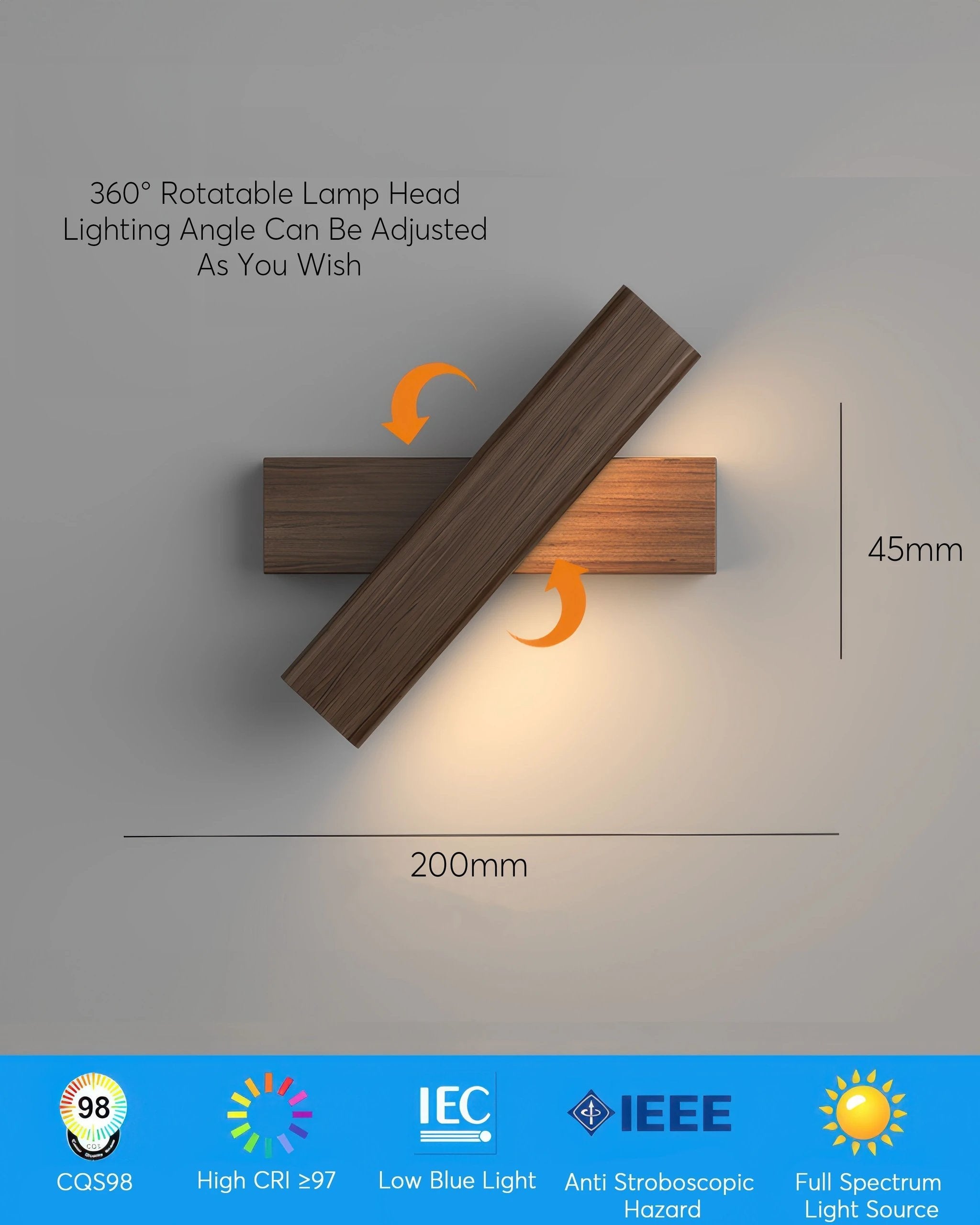 Rotatable wall lamp with Nordic wood grain by BowLift