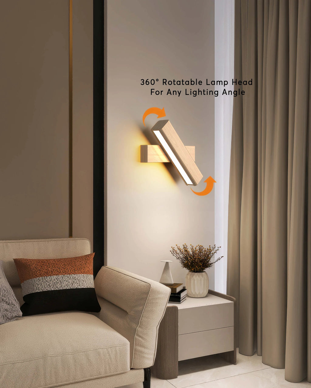 Rotatable wall lamp with Nordic wood grain by BowLift
