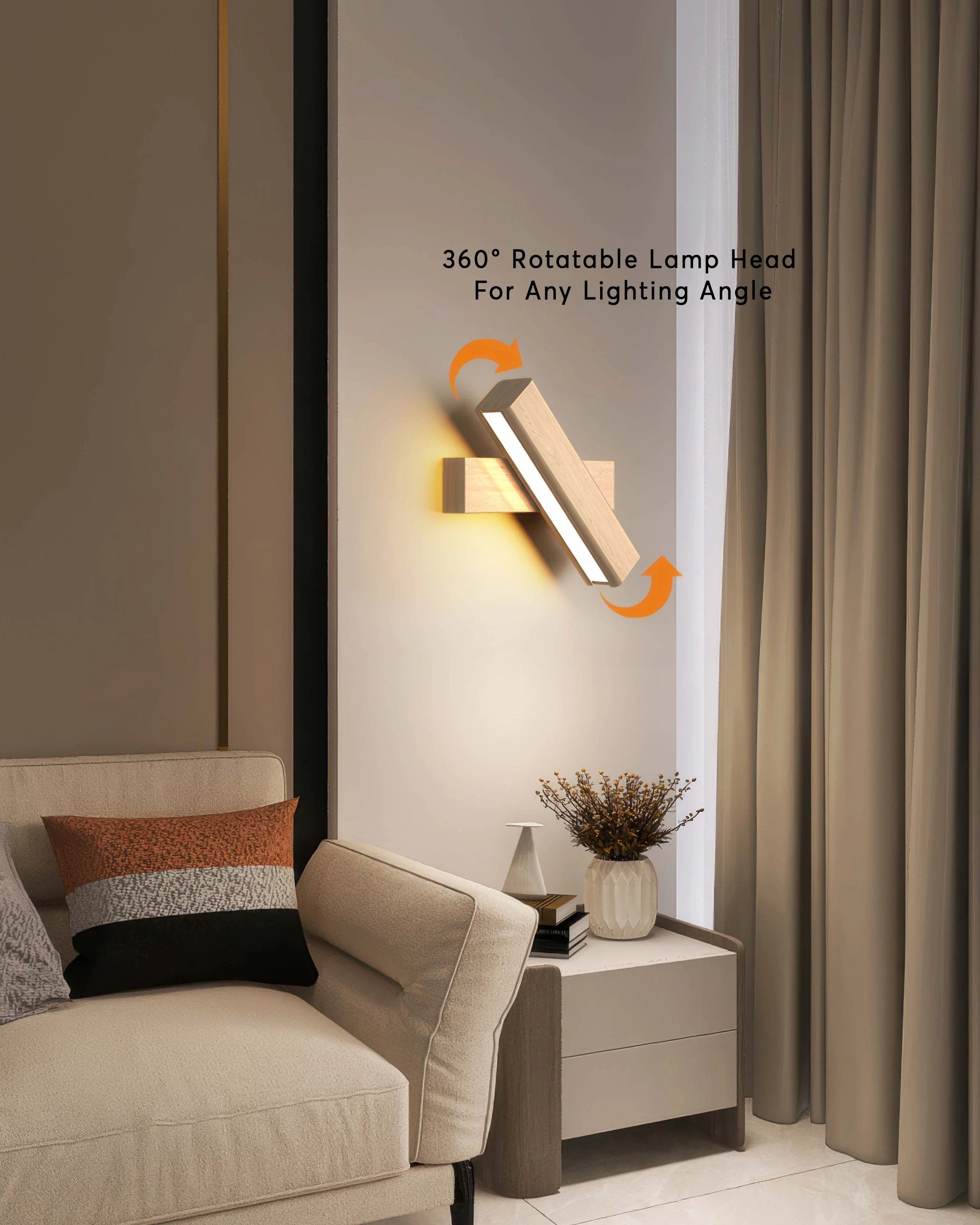 Rotatable wall lamp with Nordic wood grain by BowLift