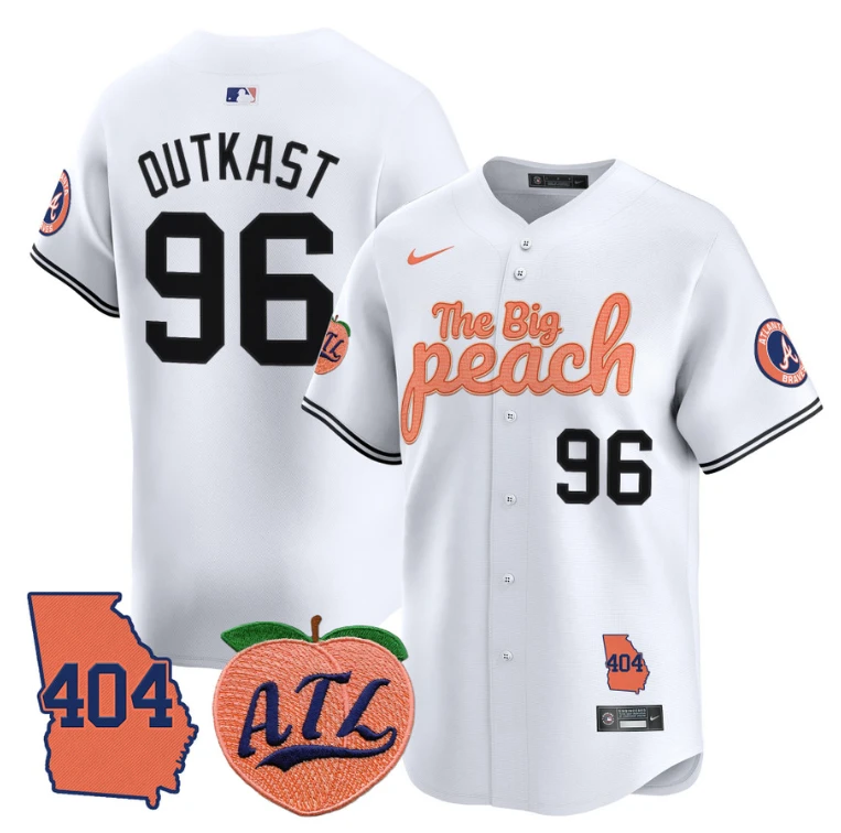 Outkast Jersey #96 Atlanta Braves 404 & The Big Peach Premier Limited Stitched White by My Store