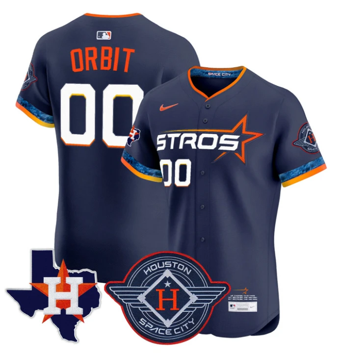 Orbit Jersey #00 Houston Astros 2025 City Connect Texas Patch Premier Elite Stitched Navy by My Store