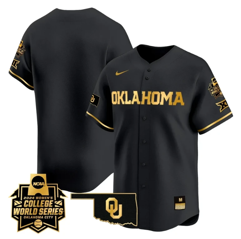 Oklahoma Sooners Team Jersey 2024 College World Series Patch Vapor Premier Limited NCAA Baseball Stitched Black Gold by My Store
