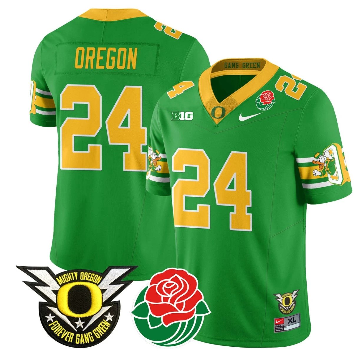 Oregon Jersey #24 Oregon Ducks 2024 Rose Bowl Patch Football Stitched Green by My Store