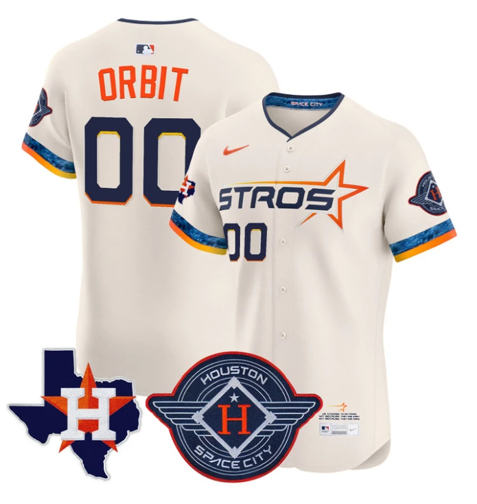 Orbit Jersey #00 Houston Astros 2025 City Connect Texas Patch Premier Elite Stitched Cream by My Store