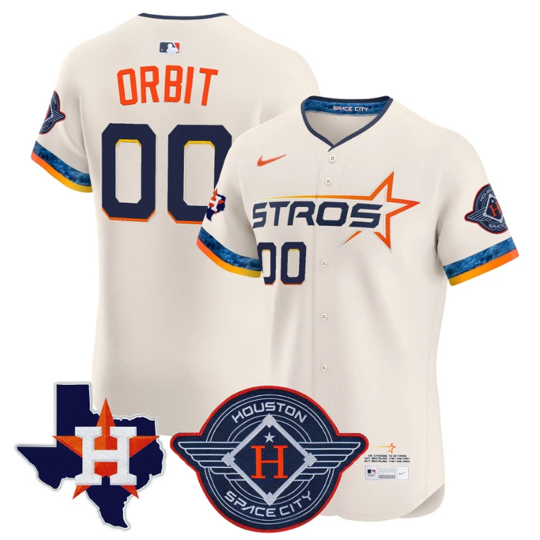 Orbit Jersey #00 Houston Astros 2025 City Connect Texas Patch Premier Elite Stitched Cream by My Store
