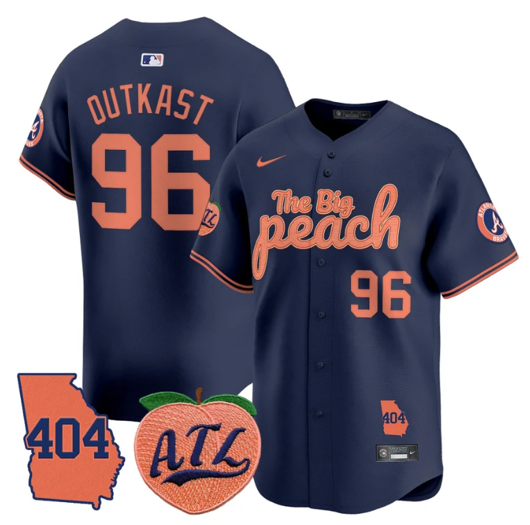 Outkast Jersey #96 Atlanta Braves 404 & The Big Peach Premier Limited Stitched Navy by My Store