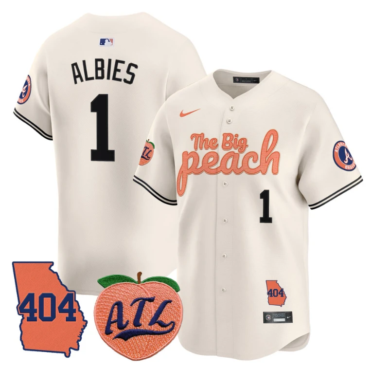 Ozzie Albies Jersey #1 Atlanta Braves 404 & The Big Peach Premier Limited Stitched Cream by My Store