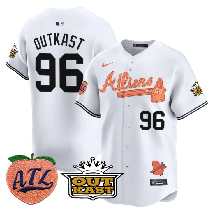 Outkast Jersey #96 Atlanta Braves Atliens Peach Vapor Premier Limited Stitched White by My Store