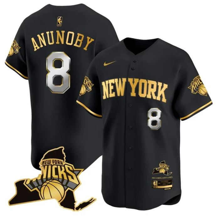 OG Anunoby Jersey #8 New York Knicks Vapor Baseball Stitched Black Gold by My Store