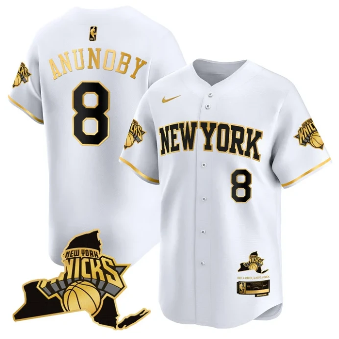 OG Anunoby Jersey #8 New York Knicks Vapor Baseball Stitched White Gold by My Store