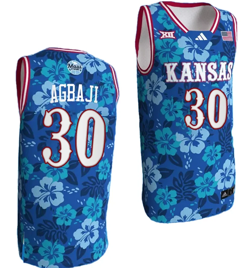 Ochai Agbaji Jersey #30 Kansas Jayhawks Bill Self Game College Basketball Blue Maui Strong by My store basketball