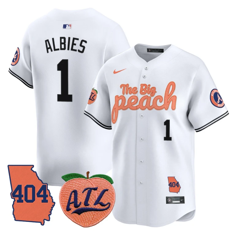 Ozzie Albies Jersey #1 Atlanta Braves 404 & The Big Peach Premier Limited Stitched White by My Store