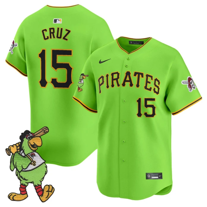 Oneil Cruz Jersey #15 Pittsburgh Pirates Pirate Parrot Patch Premier Limited Stitched Green by My Store