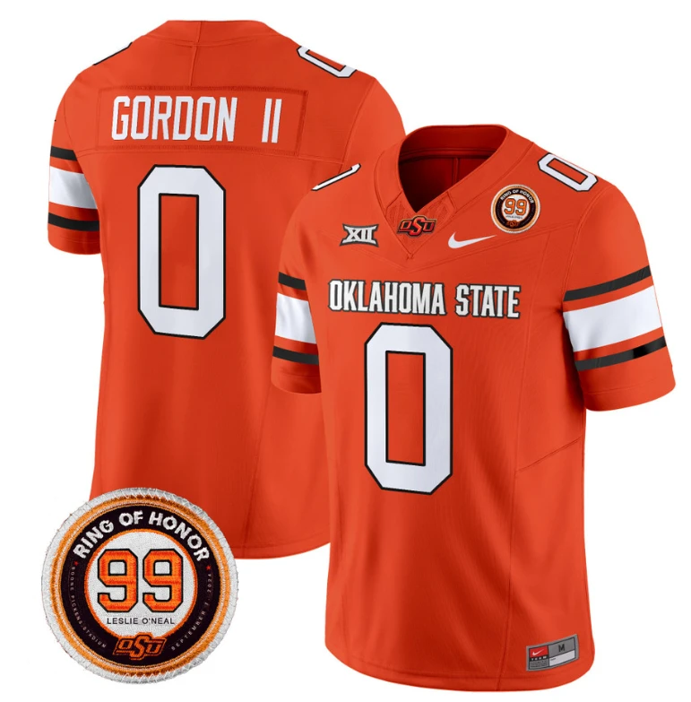 Ollie Gordon II Jersey #0 Oklahoma State Cowboys Leslie O'neal Patch Vapor Limited College Football Stitched Orange by My Store