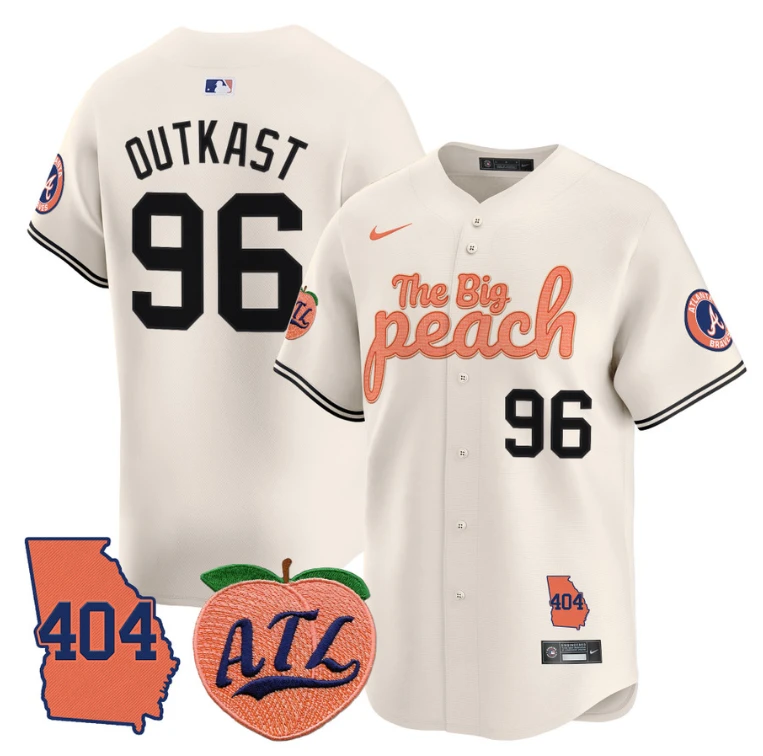 Outkast Jersey #96 Atlanta Braves 404 & The Big Peach Premier Limited Stitched Cream by My Store