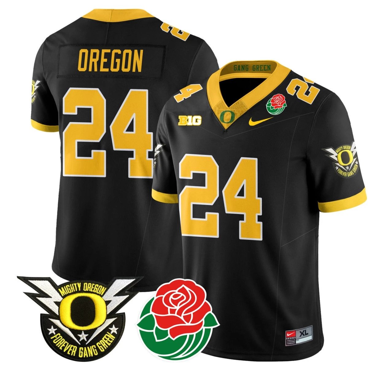 Oregon Jersey #24 Oregon Ducks 2024 Mighty Rose Bowl Patch N2 Football Black by My Store