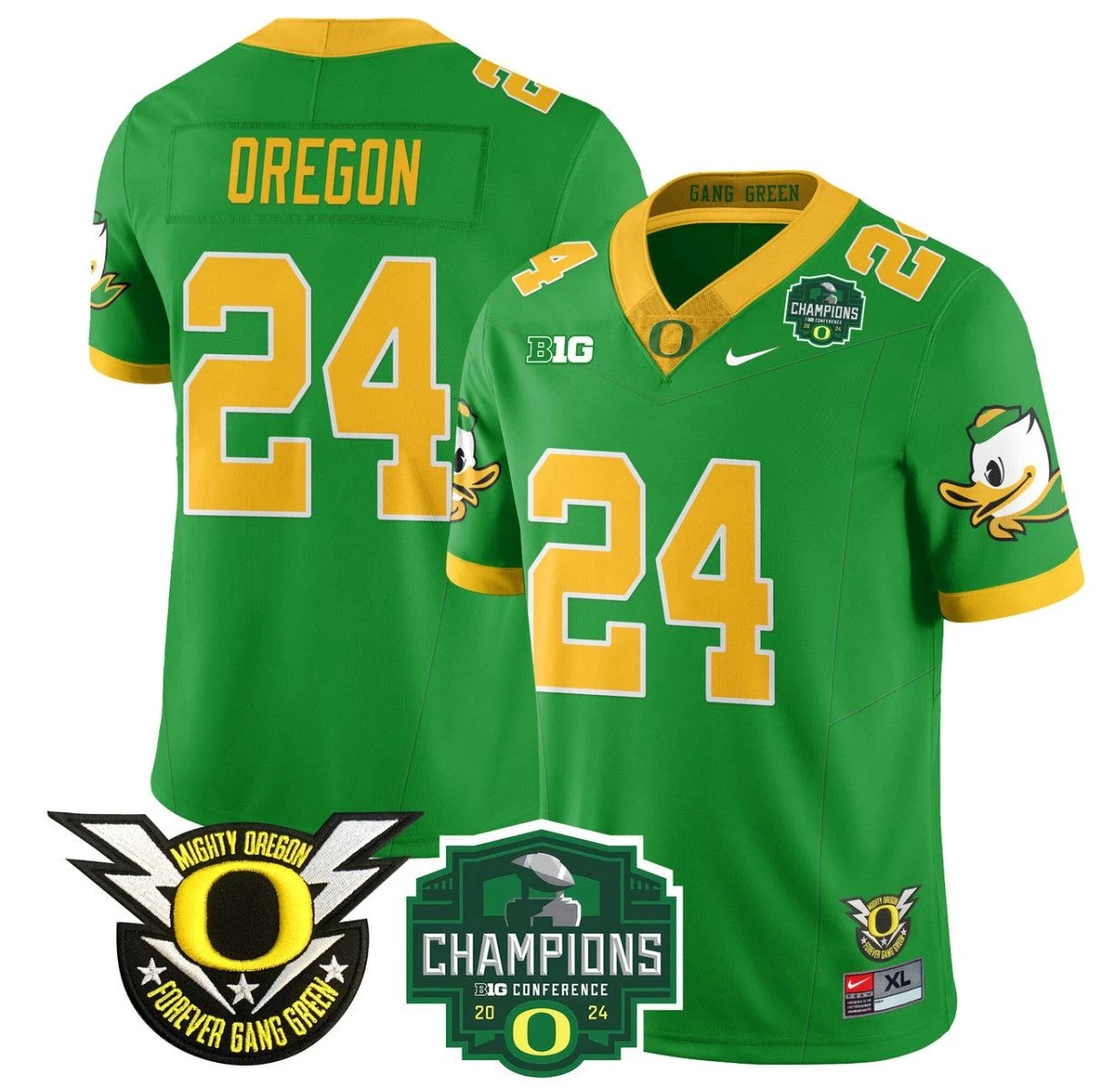 Oregon Jersey #24 Oregon Ducks 2024 Big Ten Champions Football Stitched Green by My Store