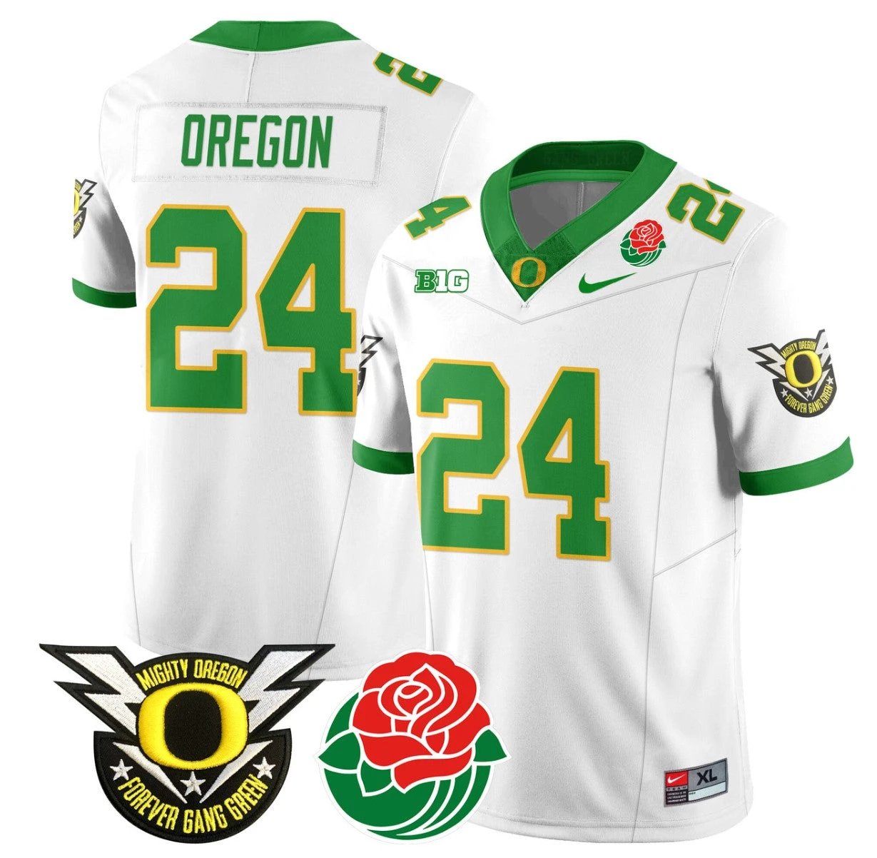 Oregon Jersey #24 Oregon Ducks 2024 Mighty Rose Bowl Patch N2 Football White by My Store