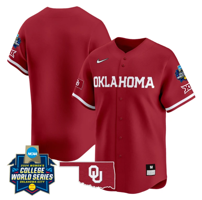 Oklahoma Sooners Team Jersey 2024 College World Series Patch Vapor Premier Limited NCAA Baseball Stitched Crimson by My Store