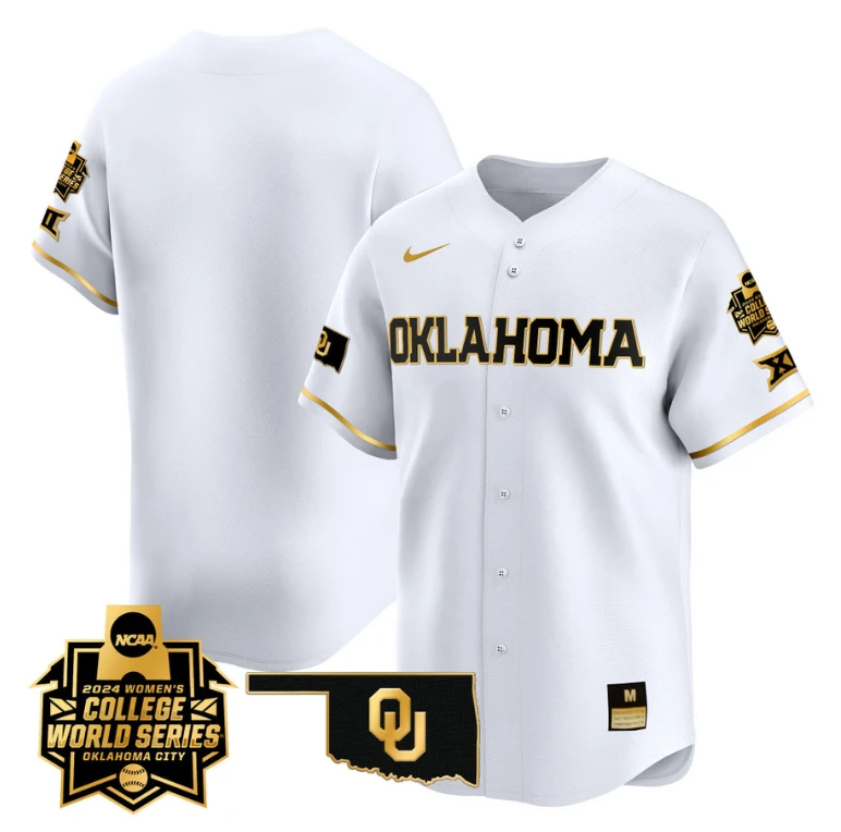 Oklahoma Sooners Team Jersey 2024 College World Series Patch Vapor Premier Limited NCAA Baseball Stitched White Gold by My Store