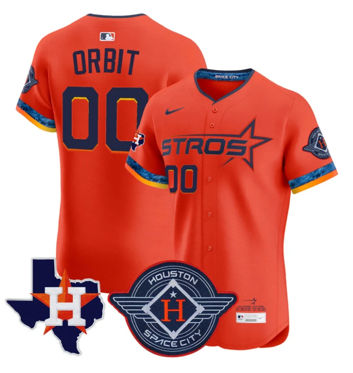 Orbit Jersey #00 Houston Astros 2025 City Connect Texas Patch Premier Elite Stitched Orange by My Store