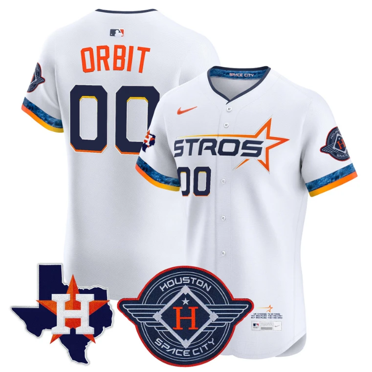 Orbit Jersey #00 Houston Astros 2025 City Connect Texas Patch Premier Elite Stitched White by My Store