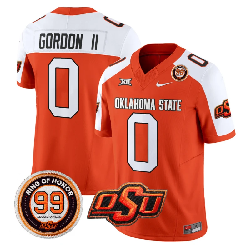 Ollie Gordon II Jersey #0 Oklahoma State Cowboys Leslie O'neal Patch Vapor Limited College Football Stitched Orange Alternate by My Store